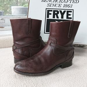 Frye "Lindsay Plate" Short Leather Harness Boot